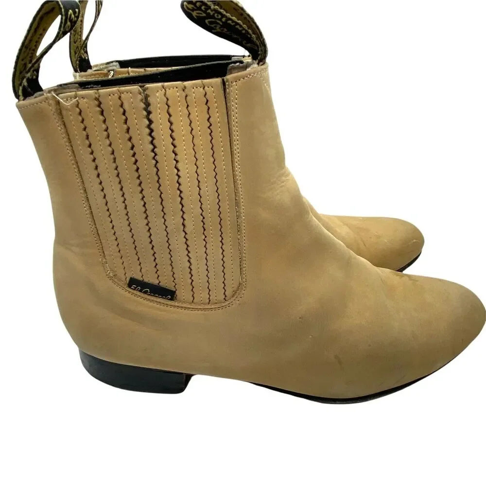 El Caporal Boots Dapper Men's Tan/Yellow Almond Toe Pull On Suede size M8 W10